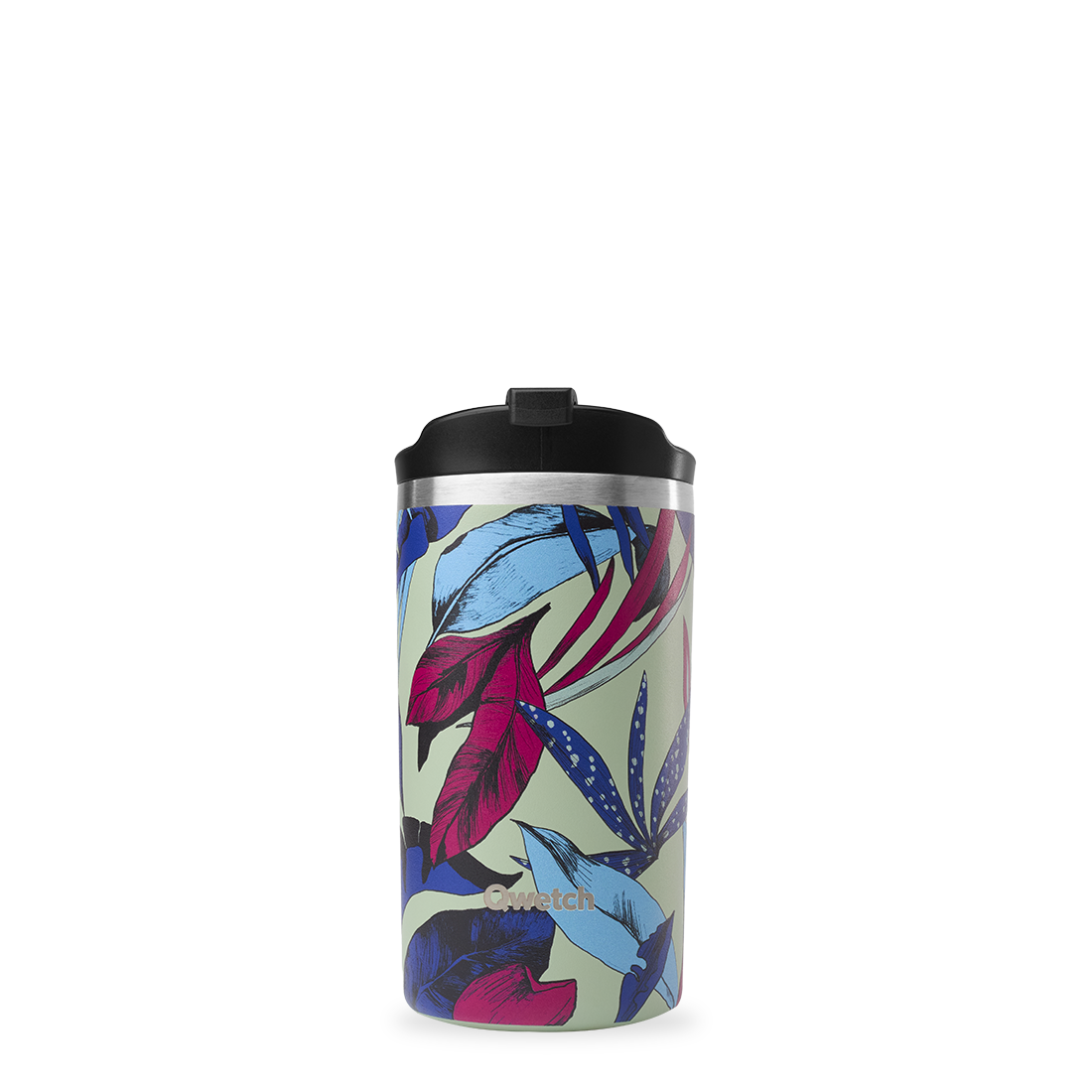 Qwetch Travel Mug Isotherme Tropical Jaune 300ml - Mug Café Thé Inox 6h Chaud 12h Froid