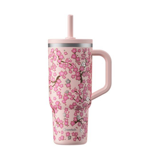 Insulated Travel Cup leak-proof lid - Flowers Pastel Pink