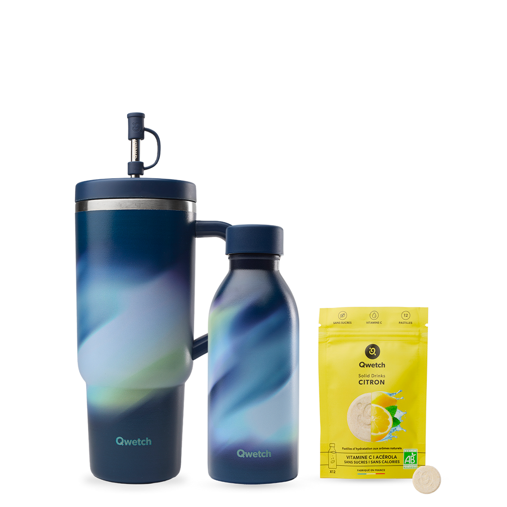 Kit Solid Drinks Citron - Travel Cup & Bouteille Icon Aura Bleu Nuit