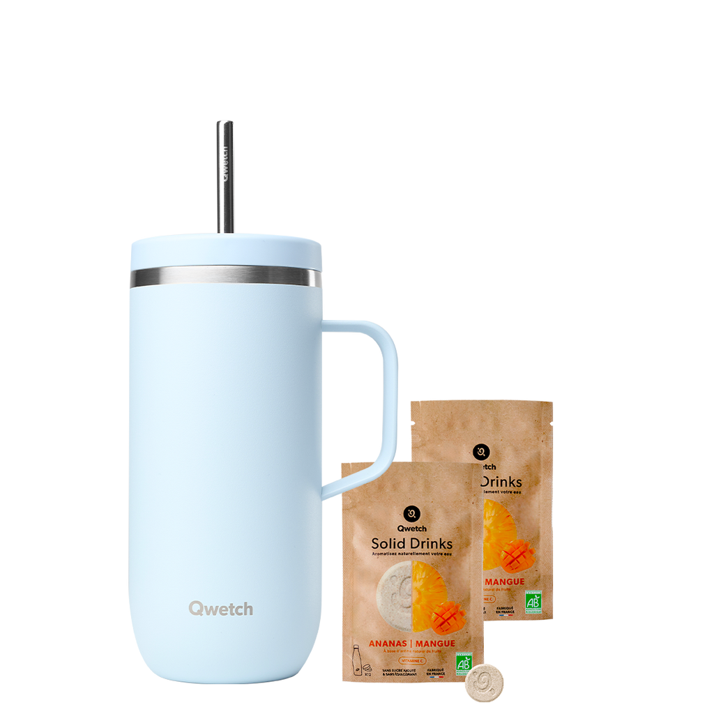 Kit Solid Drinks Piña Mango - Cold Cup con asa Pastel Azul