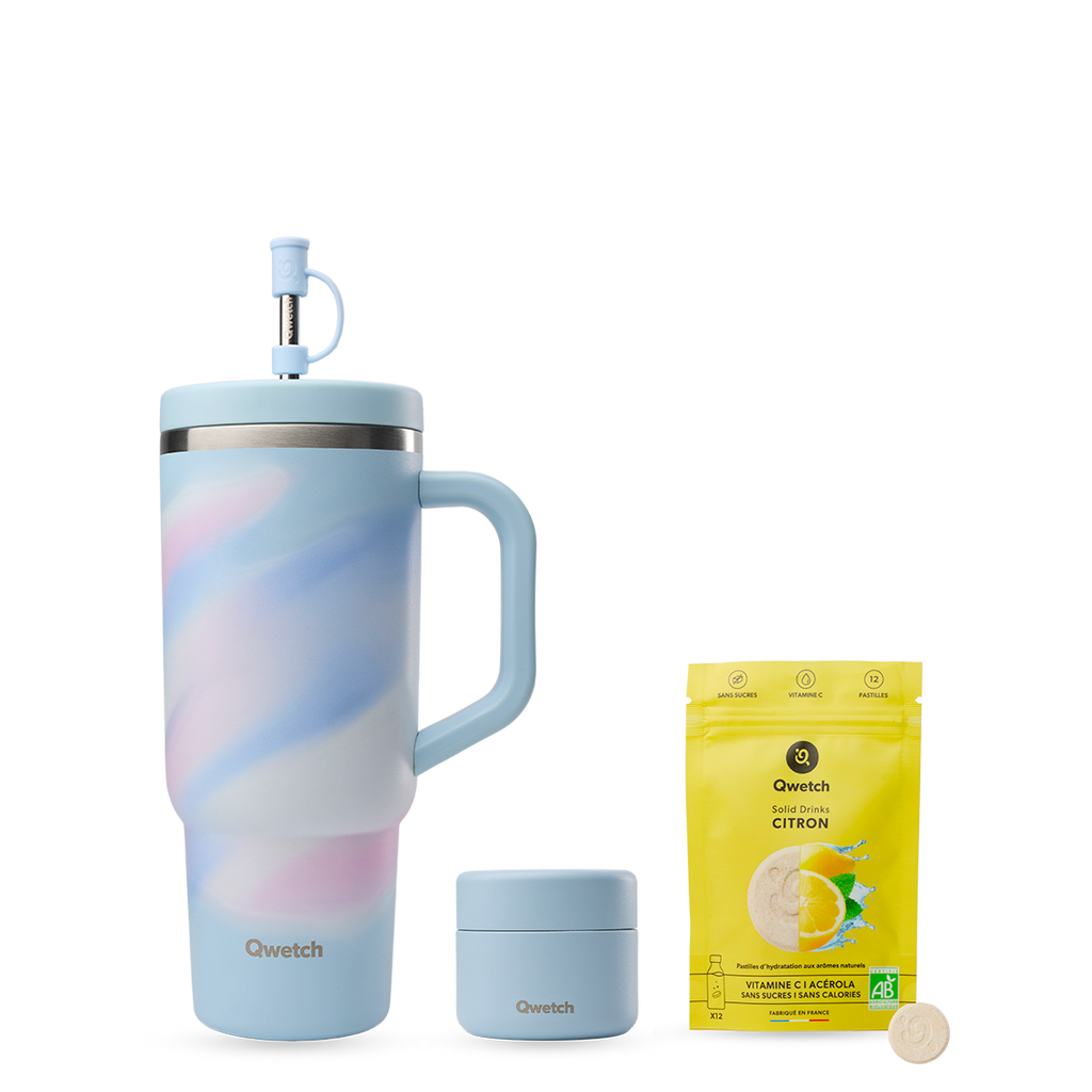 Kit Solid Drinks & Routine Box - Travel Cup Aura Pastel Bleu
