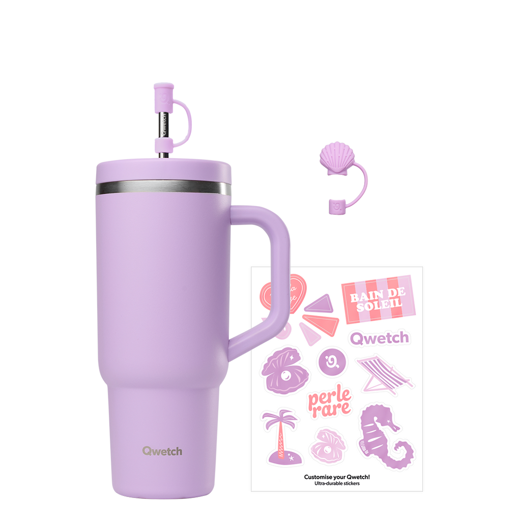 Bundle stickerset & muschelendstück für strohhalme - Travel Cup Lavendel